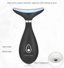 Black Electric Face Massager Anti Wrinkles, Skin Tightening Beauty Massager for Facial & Neck, Facial Toning Device Massager for Rejuvenates Skin Lifting, USB Rechargeable, Portable